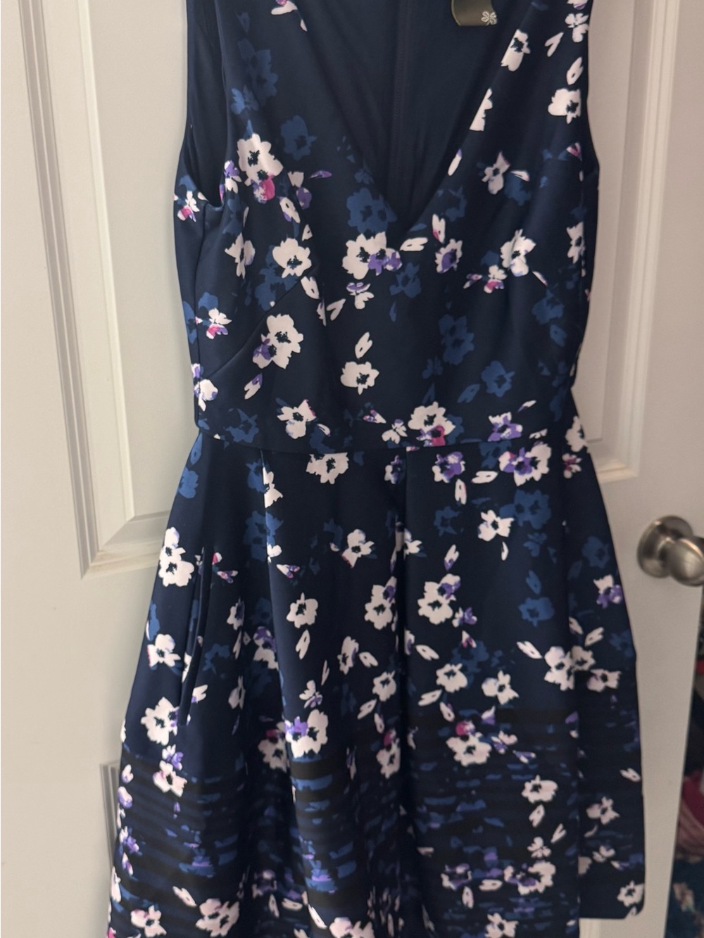 Taylor Navy Floral Fit & Flare Dress with White and Purple Accents